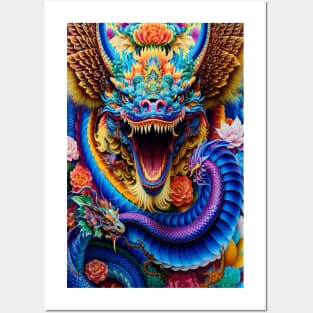 Trippy Psychedelic Orient Dragon Posters and Art